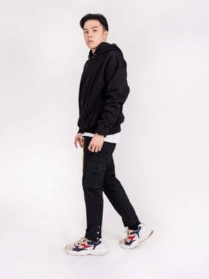 Snap Cotton Cargo Pants(Black)