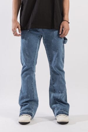 Flare Ink-Splashed Jeans(Blue)